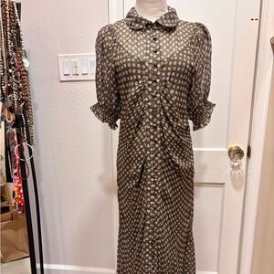 Anthropologie Olive and Lavender Floral Midi Dress